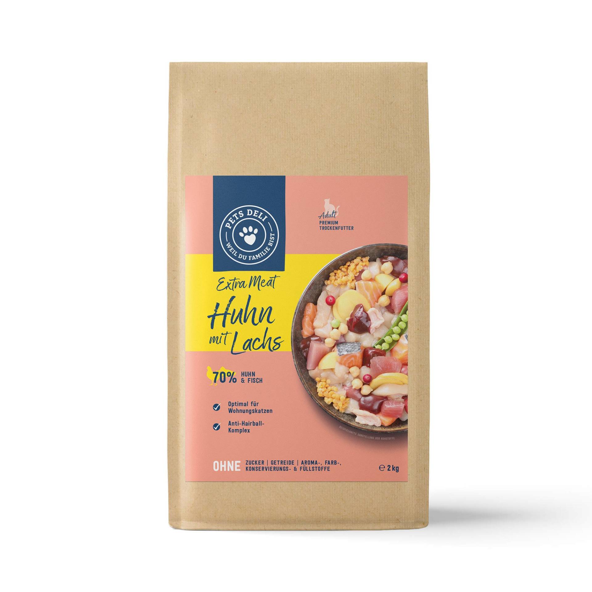 Trockenfutter Huhn mit Lachs für Katzen - 2kg ✓ getreidefrei & zuckerfrei ✓ Adult von Pets Deli von Pets Deli