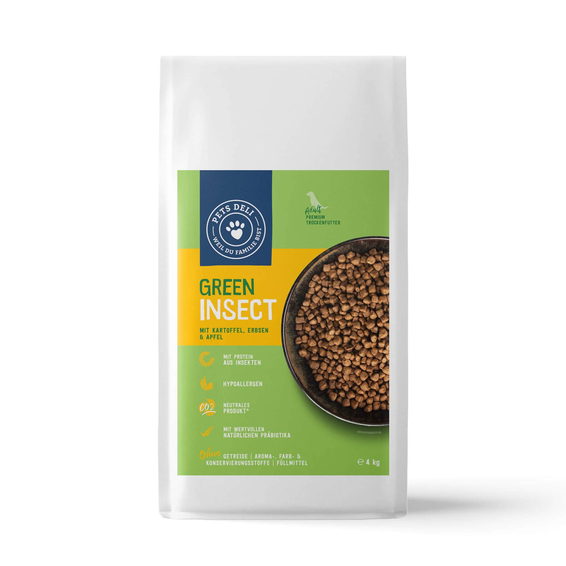 Trockenfutter Green - Insekt - Kartoffel, Erbsen und Apfel - Hypoallergen - Adult - getreidefrei, zuckerfrei - 4kg von Pets Deli Trockenfutter Green - Insekt - Kartoffel, Erbsen und Apfel - Hypoallergen - Adult - getreidefrei, zuckerfrei - 4kg von Pets Deli von Pets Deli