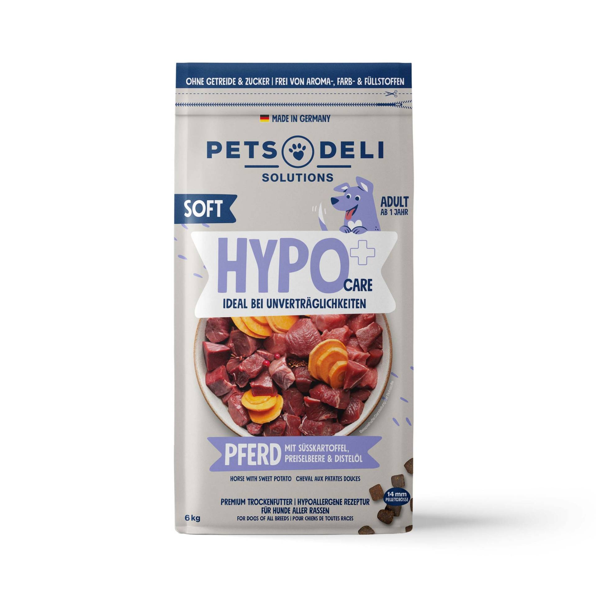 Trockenfutter Hypocare Soft Pferd mit Süßkartoffel, Preiselbeere und Distelöl für Hunde - 6kg Trockenfutter Hypocare Soft Pferd mit Süßkartoffel, Preiselbeere und Distelöl für Hunde - 6kg von Pets Deli