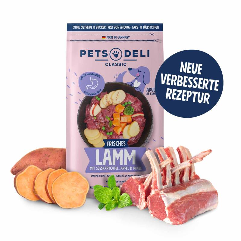 Trockenfutter Lamm mit Süßkartoffel und Minze für Hunde - 1kg von Pets Deli
