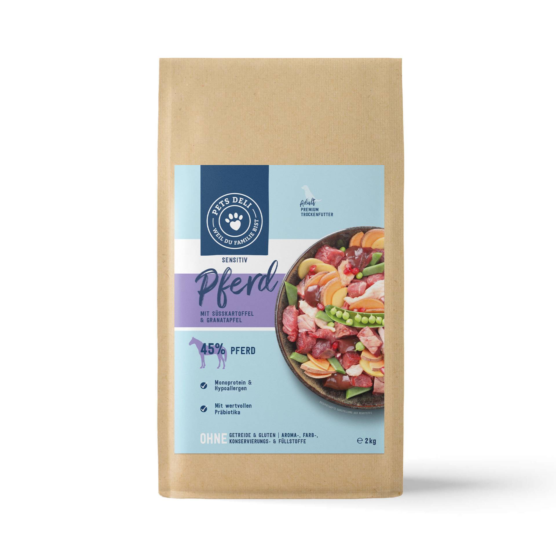 Trockenfutter Sensitiv Pferd mit Süßkartoffel & Granatapfel für Hunde - Sparpaket 2x2kg von Pets Deli