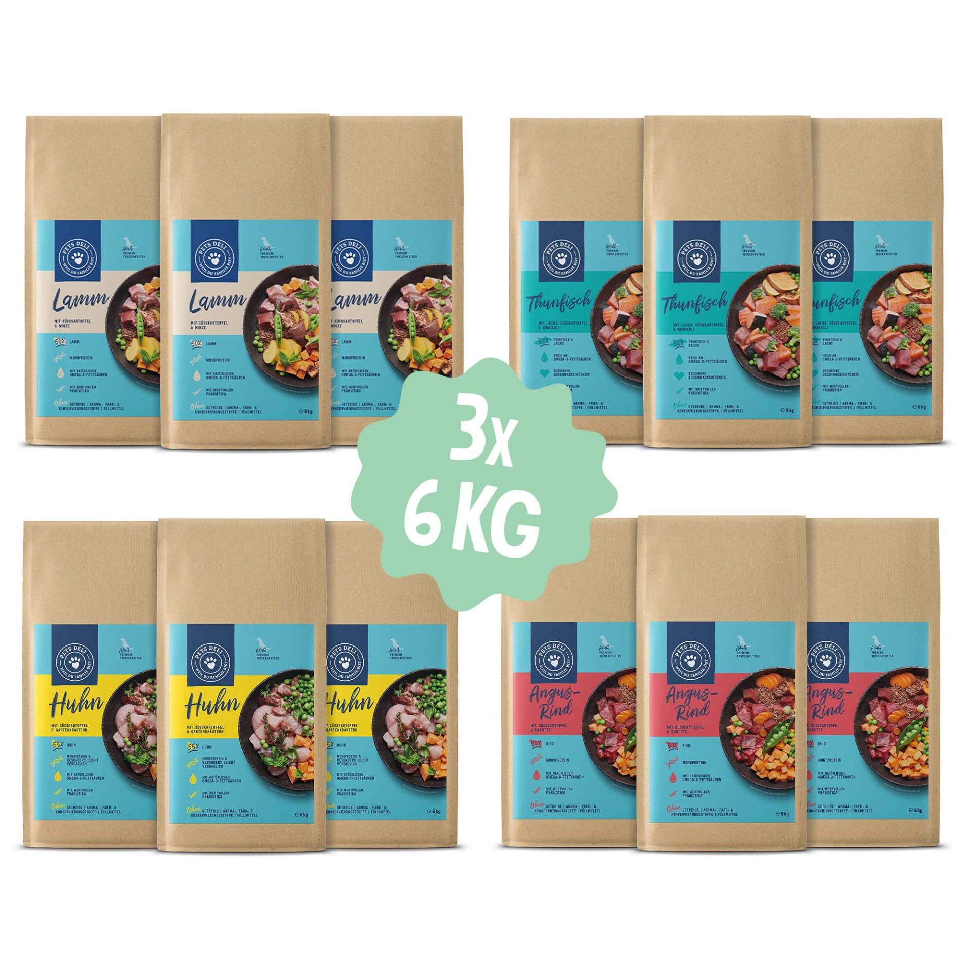 Trockenfutter Super Sparpaket 3x6kg sortenrein für Hunde - 3x6kg Huhn von Pets Deli