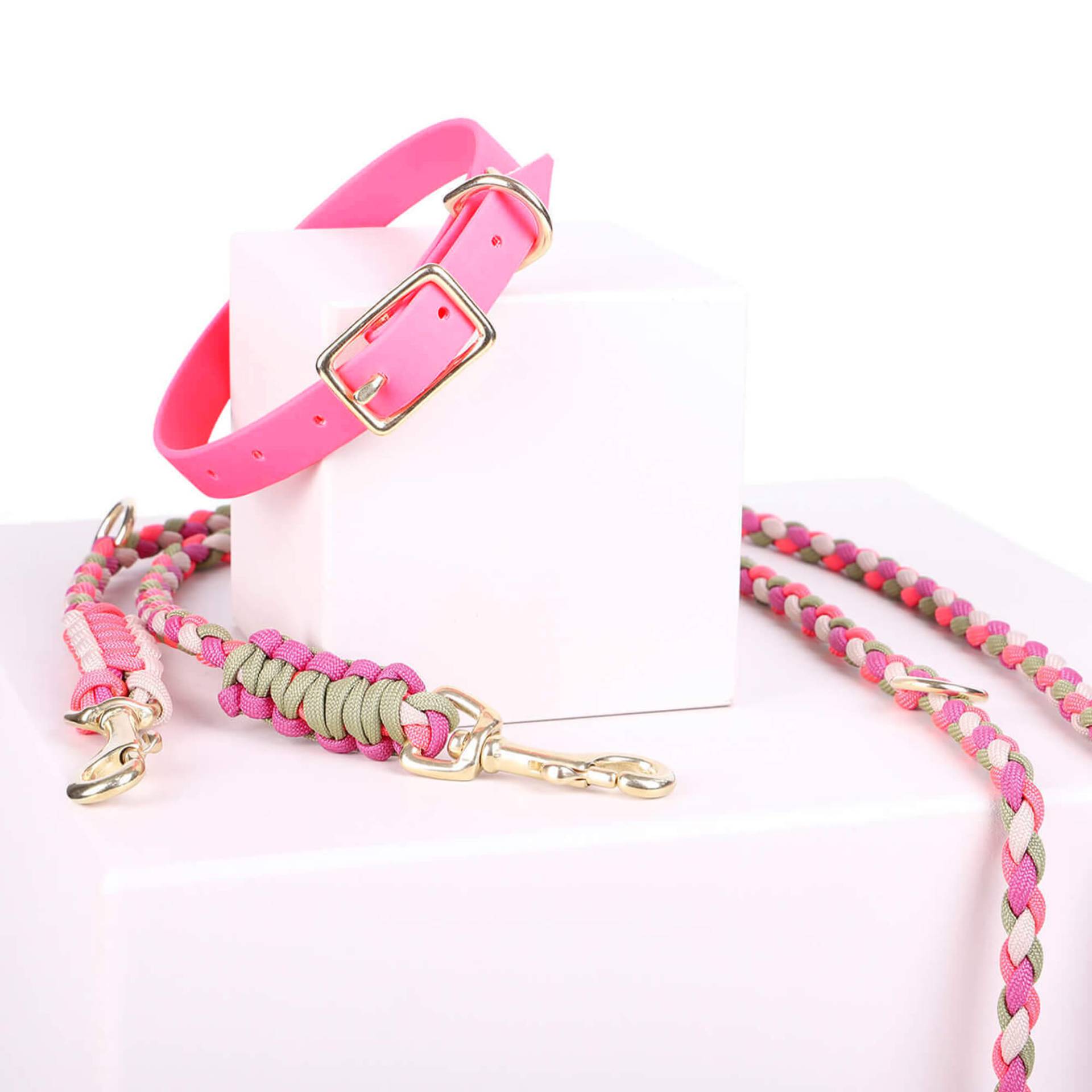 Zubehör Halsband Leinen Set Biothane Pink für Hunde - Pink/Pink / S von Pets Deli