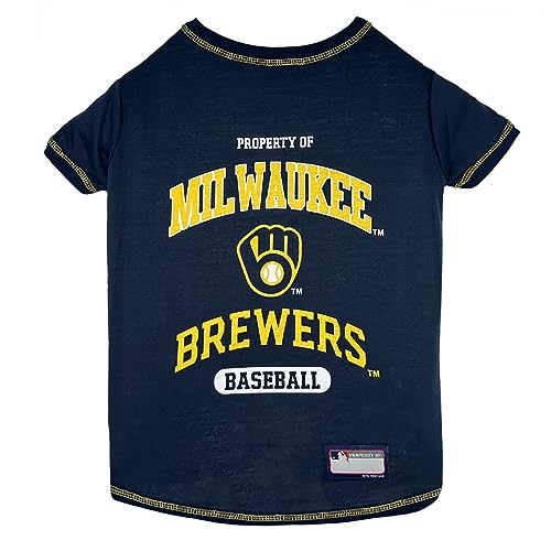 MLB Milwaukee Brewers Hunde-T-Shirt, Größe L. - Lizenziertes Shirt für Haustiere Team farbig mit Team-Logos. - Hochwertige, dehnbare Materialien für den Komfort Ihres Hundes und Ihrer Katze. von Pets First