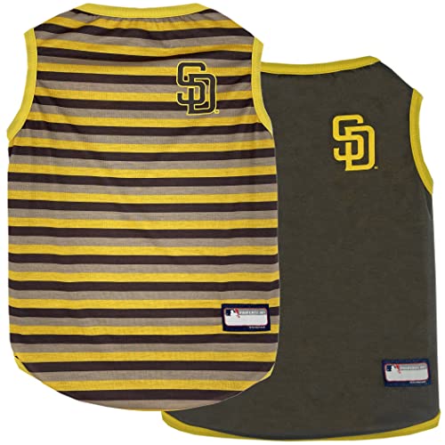 MLB SAN Diego Padres Wende-T-Shirt, Größe S für Hunde & Katzen, mit 2 Motiven, gestreiftes T-Shirt auf der einen Seite, solides Design auf der anderen Seite! von Pets First
