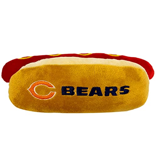 NFL Chicago Bears HOT Dog Plüsch Hund & Katze Quietschspielzeug - Niedliches Hot-Dog-Snack Plüschspielzeug für Hunde & Katzen mit innerem Quietscher & schönem Fußball-Teamname/Logo von Pets First