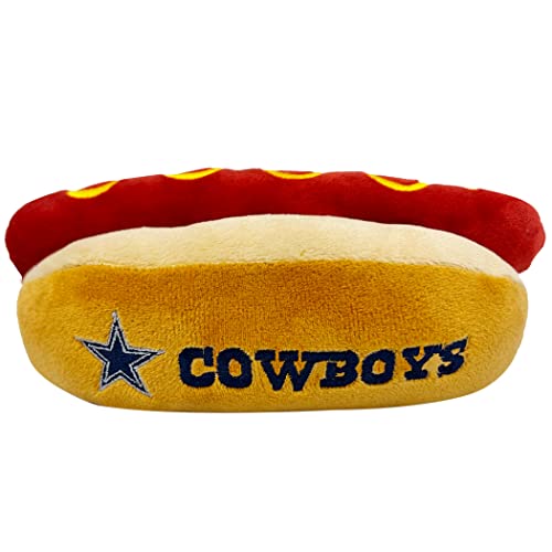 NFL Dallas Cowboys HOT Dog Plüsch Hund & Katze Quietschspielzeug - Niedliches Hot-Dog-Snack Plüschspielzeug für Hunde & Katzen mit innerem Quietscher & schönem Fußball-Teamname/Logo von Pets First