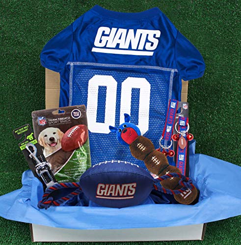 NFL Dog Geschenkbox – Lizenzprodukt für alle Fußballfans Die ultimative Geschenkbox in 12 NFL Teams und 4 Größen erhältlich, Gift with MEDIUM Jersey, New York Giants von Pets First