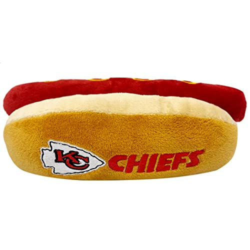 NFL Kansas City Chiefs Hot Dog Plüsch Hund & Katze Quietschspielzeug - Niedliches Hot-Dog Snack Plüschspielzeug für Hunde & Katzen mit innerem Quietscher & schönem Fußball Team Name/Logo von Pets First