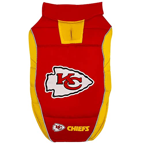 NFL Kansas City Chiefs Pufferweste für Hunde und Katzen, Größe L Lizenziert, gemütlich, wasserdicht, Winddicht, warm, für kleine, mittelgroße und große Hunde/Katzen Beste PET-Wärmesportjacke von Pets First