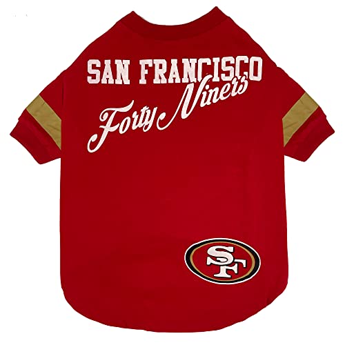 NFL San Francisco 49ers T-Shirt für Hunde & Katzen, Größe S. Fußball-Hundeshirt für NFL Team Fans. Neues & aktualisiertes modisches Streifen-Design, langlebig & niedlich Sport PET Tee Shirt Outfit von Pets First
