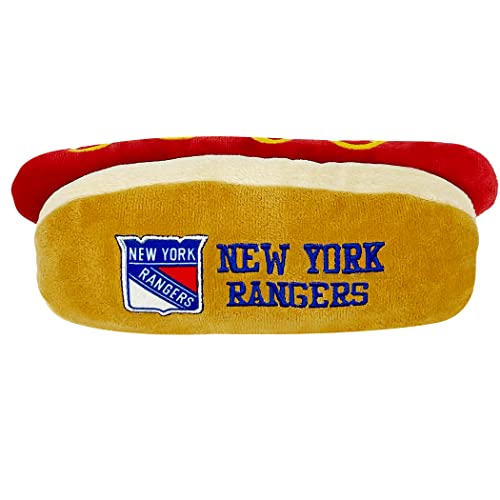 NHL New York Rangers Hot Dog Plush Dog & Cat Squeak Toy – Süßeste Hot Dog Snack Plüschspielzeug für Hunde & Katzen mit innerem Quietscher & schönem Hockey Team Name/Logo von Pets First