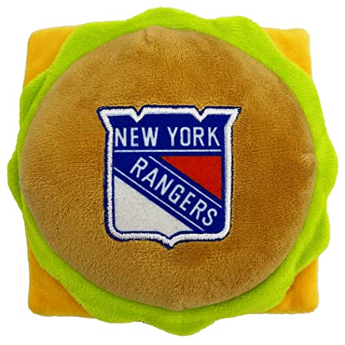 NHL New York Rangers Käse Burger Plüsch Hund & Katze quietschendes Spielzeug – süßes Stadion Hamberger Snack Plüschspielzeug für Hunde & Katzen mit innerem Quietscher & schönem Hockey Team Name/Logo von Pets First