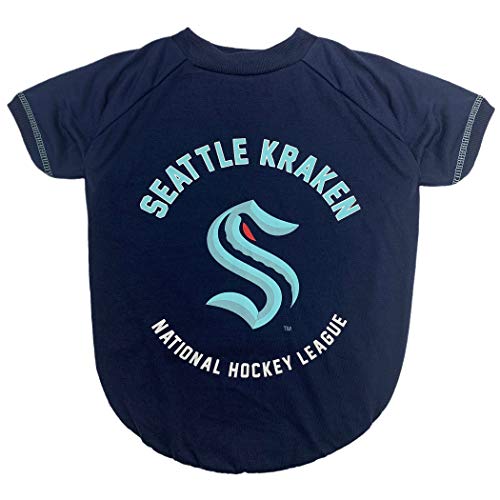 NHL Seattle Kraken Hunde-T-Shirt für Hunde und Katzen, Größe S, knitterfrei, weich und bequem, strapazierfähig und waschbar, für Welpen und Kätzchen. von Pets First