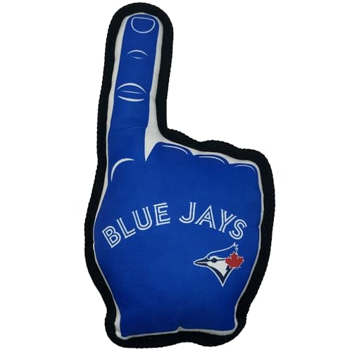 Pets First MLB Toronto Blue Jays #1 Fan Toy Bestes Sport-Hundespielzeug mit doppelt genähtem Rand und robustem Nylonmaterial, gefüllt mit kaubarem Polyfil und innerem Quietscher von Pets First