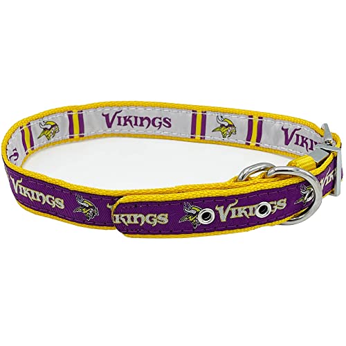 Pets First Minnesota Vikings Wendbares NFL-Hundehalsband, Größe M, hochwertiges zweiseitiges Haustierhalsband mit Ihrem Lieblings-NFL-Team, (MIN-3280-MD) von Pets First