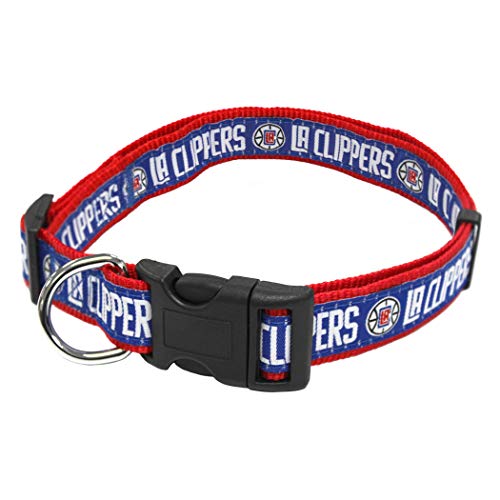 Pets First Robustes und verstellbares Hundehalsband, Größe L – NBA Los Angeles Clippers Hundehalsband mit Basketball-Team-Logo, silberfarbener D-Ring aus Metall zur Befestigung der Hundeleine und von Pets First