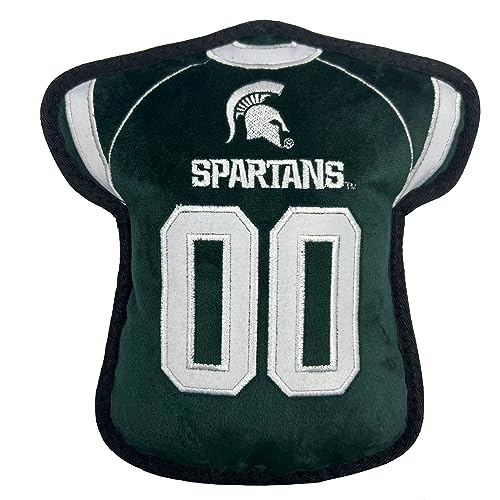 The First Ever Tough but Smooth Dog Toy NCAA Michigan State Spartnas Football Jersey Tough Pet Toy A Premium Quality Doggie Toy with Built-in Squeaker Sports Fans Favorite Chew Toy von Pets First