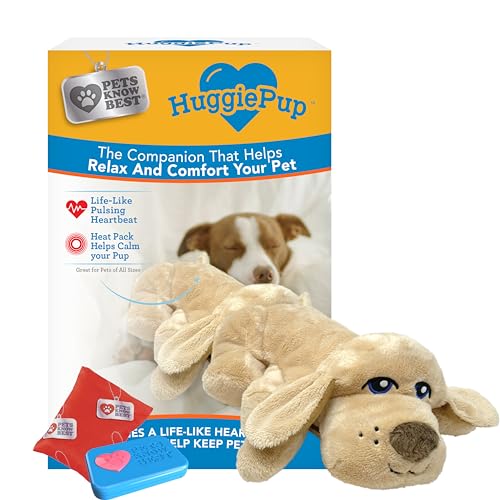 HuggiePup by Pets Know Best- Kuscheliges Verhaltenshilfe-Spielzeug, ideal für das Training in der Kiste, Pulsierender Herzschlag, Heizpack, Goldener Hund von Pets Know Best