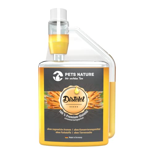 Pets Nature Distelöl für Hund und Katze - reines Premium Distelöl reich an Omega-6-Fettsäure Linolsäure - 100% natürlich, schonend kaltgepresst, Made in Germany (250 ml) von Pets Nature