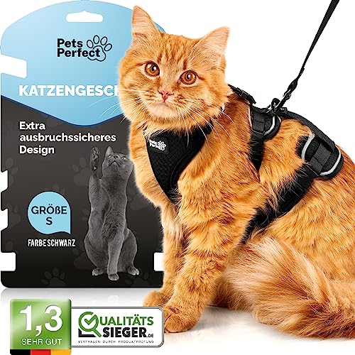 Pets Perfect Katzengeschirr - Extra ausbruchsicheres Katzengeschirr mit Leine - Katzenleine - Unser Katzen Geschirrset bringt Sicherheit in Ihre Spaziergänge (S) von Pets Perfect