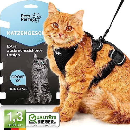 Pets Perfect Katzengeschirr - Extra ausbruchsicheres Katzengeschirr mit Leine - Katzenleine - Unser Katzen Geschirrset bringt Sicherheit in Ihre Spaziergänge (XS) von Pets Perfect
