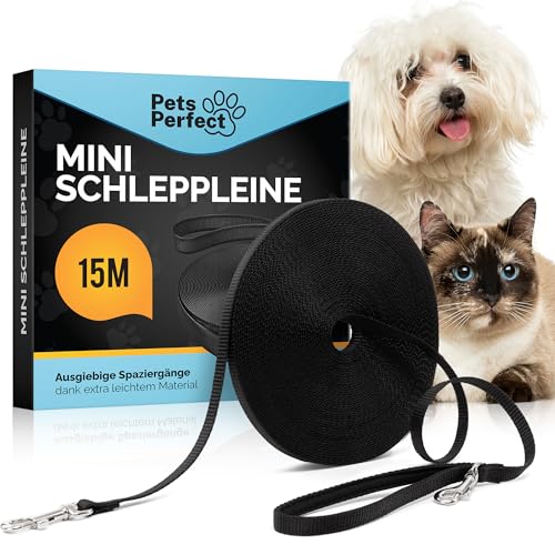 Pets Perfect Schleppleine 15m - Ultraleichte Schleppleine für kleine Hunde und Katzen - Katzenleine - Perfekte Laufleine für Hunde, Katzen und Welpen von Pets Perfect