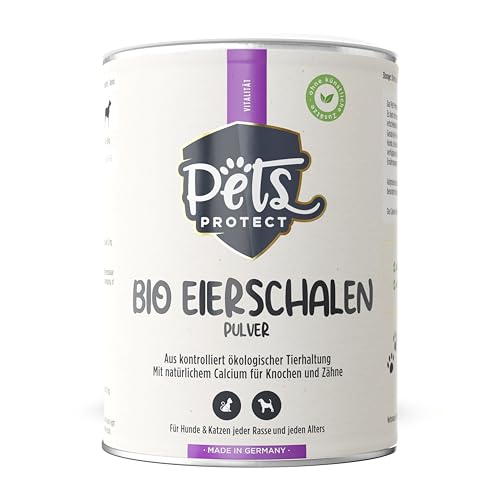 Bio Eierschalenpulver für Hunde & Katzen | Natürliche Calciumquelle zur Unterstützung von Knochen & Zähne | Futter- & Barf Zusatz | Besonders hohe Bioverfügbarkeit | 200g | Deutsche Herstellung von Pets PROTECT