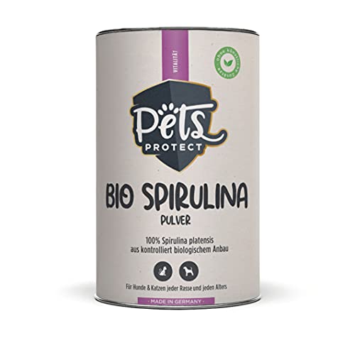 100% Bio Spirulina Pulver für Hunde & Katzen | Superfood Futter Zusatz für Haut & Fell, Säure-Basen-Haushalt, Immunsystem & Stoffwechsel | Ohne künstliche Zusätze | 150g | Deutsche Herstellung von Pets PROTECT