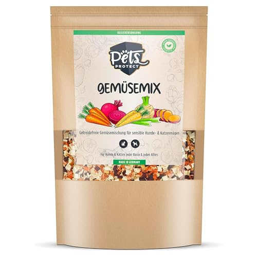 Pets Protect 1kg GEMÜSE-Mix für Hunde & Katzen | 100% natürliche Gemüse-Flocken aus Deutscher Herstellung | Barf-Zusatz Hund | Getreidefrei | Ohne künstliche Zusätze | Für Allergiker von Pets PROTECT