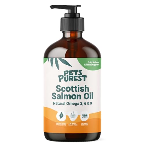 Pets Purest Lachsöl Hunde, Katzen und Heimtiere 1 Liter. Reichhaltiges Omega 3 6 9 Fischöl Futterzusatz. 100% natürliches Lachsöl für Fell, Immununterstützung, juckende Haut, Gelenk & Gehirngesundheit von Pets Purest