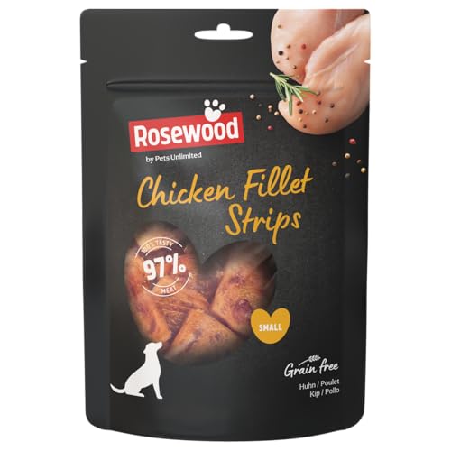 Rosewood Hühnerfiletstreifen Klein - Zarte Leckerlis für kleine Hunde, 97% Huhn, proteinreich, fettarm, getreide- und glutenfrei, ohne künstliche Zusätze, 150 g von Rosewood