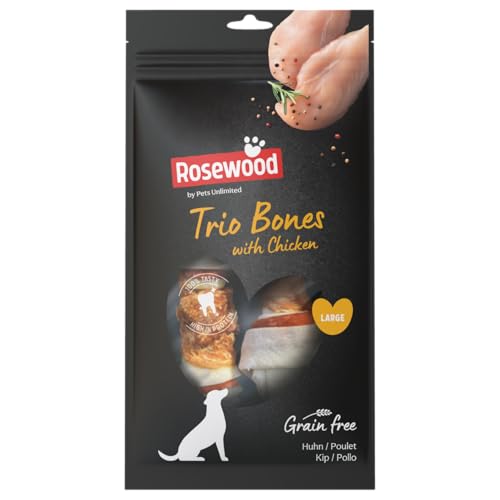 Rosewood Knochen-Trio aus Rosenholz mit Hühnchen für große Hunde - Rinderhaut-Kauleckerlis, Zahnpflege, ohne Getreide/Gluten/Zusätze, 90g Rosewood Knochen-Trio aus Rosenholz mit Hühnchen für große Hunde - Rinderhaut-Kauleckerlis, Zahnpflege, ohne Getreide/Gluten/Zusätze, 90g von Rosewood