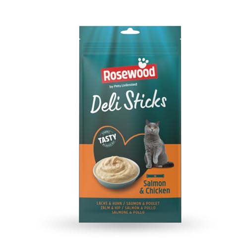 Rosewood Bâtonnets Délices Lachs & Huhn - Schmackhafte Mousse für Katzen, Snack ohne zugesetzten Salz oder Zucker, mit Vitaminen und Mineralien angereichert, 5 x 15 g von Rosewood