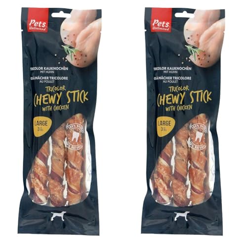 Pets Unlimited Tricolor Kausticks mit Huhn groÃ (Packung mit 2) von Pets Unlimited