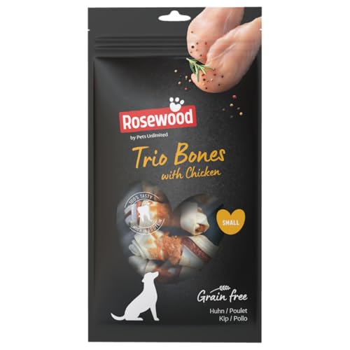 Rosewood Trio Hähnchen-Kaustangen für kleine Hunde - Rinderhaut-Leckerlis mit Hühnchen, Zahnpflege, getreide- und glutenfrei, ohne künstliche Zusätze, 80g Rosewood Trio Hähnchen-Kaustangen für kleine Hunde - Rinderhaut-Leckerlis mit Hühnchen, Zahnpflege, getreide- und glutenfrei, ohne künstliche Zusätze, 80g von Rosewood