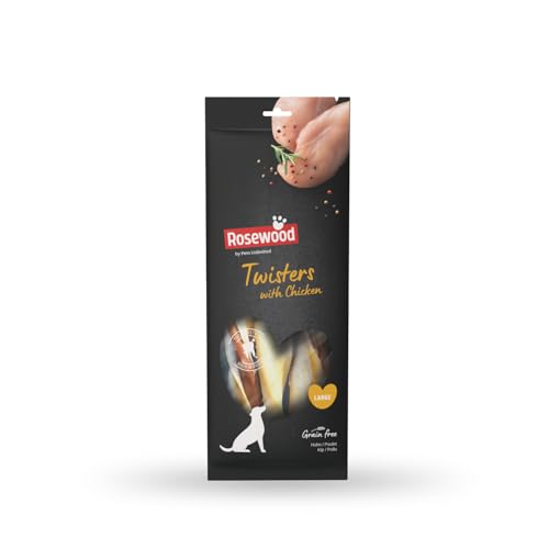 Rosewood Bâtonnets à Mâcher Twisters mit Hühnchen für große Hunde - Harter Rinderhaut-Snack, Zahnpflege, Getreide- und Glutenfrei, Ohne Künstliche Zusätze, 210g von Rosewood