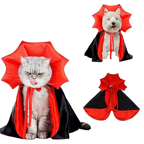 Halloween Pet Costumes, Pets on Safari Cat Cosplay Vampir Cloak, Dog Cape Clothes for Small Medium Dogs Cats, Funny Puppy Party Dress Up Wizard Outfit Accessories von Pets on Safari