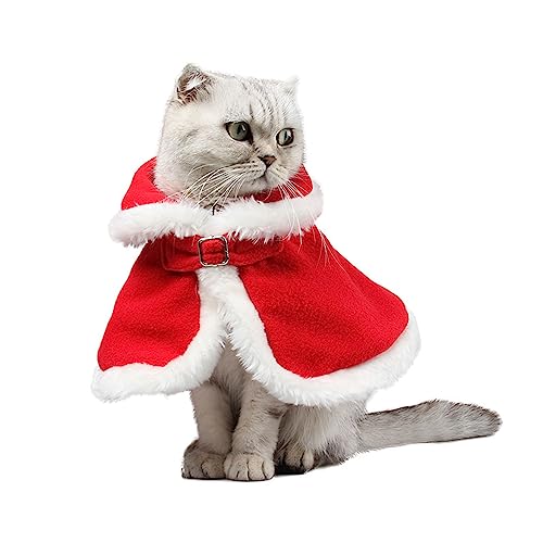 Pets on Safari Haustier-Weihnachtskostüm für Katze, Hund, warmer Weihnachtsumhang, Wintermantel, Kleidung für Welpen, Kätzchen, Neujahrsbekleidung für kleine mittelgroße Haustiere, Rot von Pets on Safari