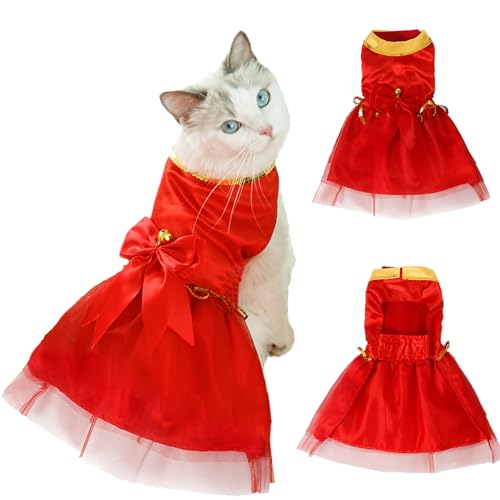 Pets on Safari Hund Weihnachten Outfit, Katze Rot Tüll Kleid mit Glocke, Weihnachtsmann Kleidung mit Fliege für Kleine Mittlere Hunde Mädchen Katze Bekleidung (Medium) von Pets on Safari