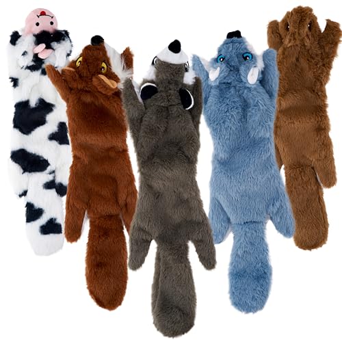 Pets & Play Hundespielzeug ohne Füllung, Plüsch, 5 Stück, stärker mit extra Schicht, Knisterpapier, plus 2 x Quietscher, füllloses quietschendes Hundespielzeug, stimulierendes und interaktives von Pets & Play