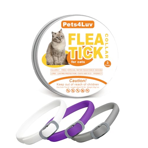 Pets4Luv Floh & Zecken Halsband für Katzen mit natürlichen ätherischen Ölen | Bis zu 8 Monate Langzeitschutz | Wasserdicht & Verstellbar (bis 48cm) | 3er Pack von Pets4Luv