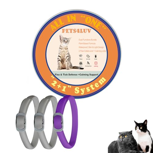 Set 2+1 Katzenhalsbänder – 2 Floh- und Zeckenhalsbänder mit Langzeitschutz + 1 Beruhigungshalsband mit natürlichen Ölen, verstellbar und bequem, praktische 2-in-1-Lösung für Gesundheit & Entspannung Set 2+1 Katzenhalsbänder – 2 Floh- und Zeckenhalsbänder mit Langzeitschutz + 1 Beruhigungshalsband mit natürlichen Ölen, verstellbar und bequem, praktische 2-in-1-Lösung für Gesundheit & Entspannung von Pets4Luv