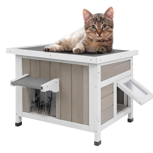 Outdoor-Katzenhaus für Wildkatzen, wetterfestes Massivholz-Katzenhaus mit offenem Dach, einfache Montage, Unterschlupf für Outdoor-Katzen und Kleintiere, 57 x 46,8 x 44,5 cm Outdoor-Katzenhaus für Wildkatzen, wetterfestes Massivholz-Katzenhaus mit offenem Dach, einfache Montage, Unterschlupf für Outdoor-Katzen und Kleintiere, 57 x 46,8 x 44,5 cm von PetsCosset