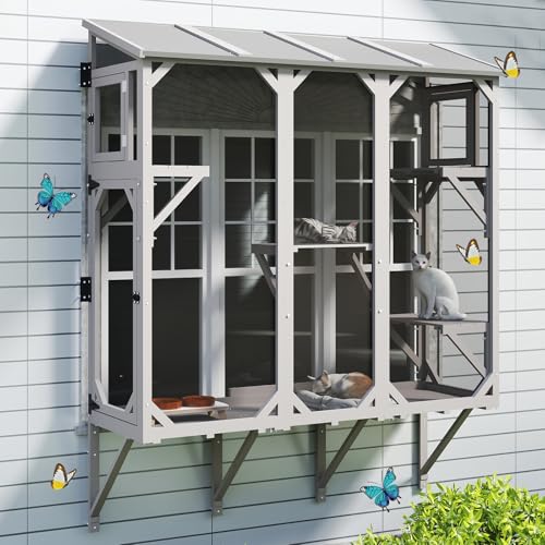 PetsCosset Katzen-Fensterkasten, Holz-Fenster-Katze, erweiterbares Freigehege mit 4 Plattformen und 3 Türen, sichere Wandstange zum Sonnenbaden, Spielen und Tunnelverbindung, Allwetter-Nutzung PetsCosset Katzen-Fensterkasten, Holz-Fenster-Katze, erweiterbares Freigehege mit 4 Plattformen und 3 Türen, sichere Wandstange zum Sonnenbaden, Spielen und Tunnelverbindung, Allwetter-Nutzung von PetsCosset