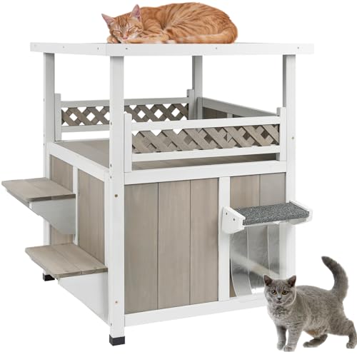 PetsCosset Katzenhaus für den Außenbereich, 2-stöckig, Holzhäuser für Wildkatzen, wetterfest, für den Innenbereich, mit großem Balkon, 2 Fluchttüren für erhöhte Sicherheit, leicht gleitender Boden PetsCosset Katzenhaus für den Außenbereich, 2-stöckig, Holzhäuser für Wildkatzen, wetterfest, für den Innenbereich, mit großem Balkon, 2 Fluchttüren für erhöhte Sicherheit, leicht gleitender Boden von PetsCosset