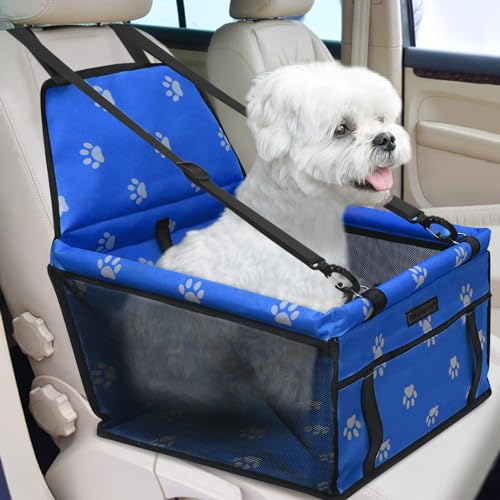 PetsHome Hunde Autositz Faltbar Hund Auto Booster Sitz Wasserdicht Atmungsaktiv Oxford Reisetasche für Kleine bis Mittlere Hunde, Welpen, Haustiere Muster Blau von PetsHome
