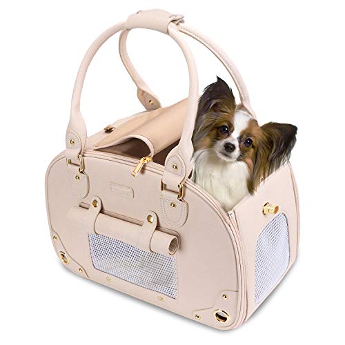 PetsHome Hunde- und Katzen-Tragetasche, Wasserdicht, Premium-Leder, Tragbar für Zuhause & Outdoor, Medium, Beige PetsHome Hunde- und Katzen-Tragetasche, Wasserdicht, Premium-Leder, Tragbar für Zuhause & Outdoor, Medium, Beige von PetsHome
