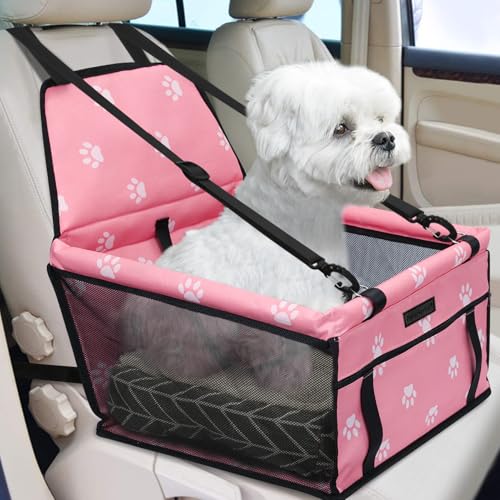 PetsHome Hundeautositz Faltbarer Hundeautositz mit abnehmbarer dicker Matte, wasserdicht, atmungsaktiv, Oxford-Reisetasche für kleine bis mittelgroße Hunde, Welpen und Haustiere, Fußabdruck, Rosa von PetsHome