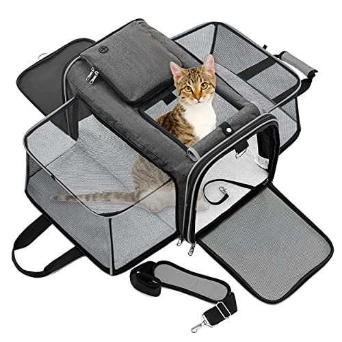 PetsN'all Transporttasche für Katze Hund, Faltbare Seiten erweiterbare Haustiertragetasche, Katzentragetasche, weiche Seiten, leicht zu tragen und atmungsaktiver,15lbs Katzen Hunde Tragebox von PetsN'all